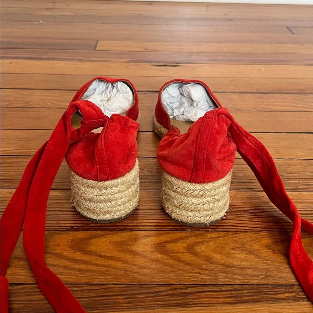 Marc Fisher Baylee Red Suede Ankle Tie Espadrille Wedges Size 7
